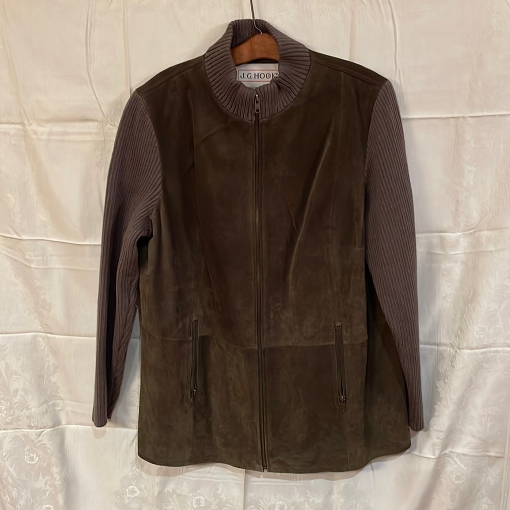 Olive green leather jacket suede feel
